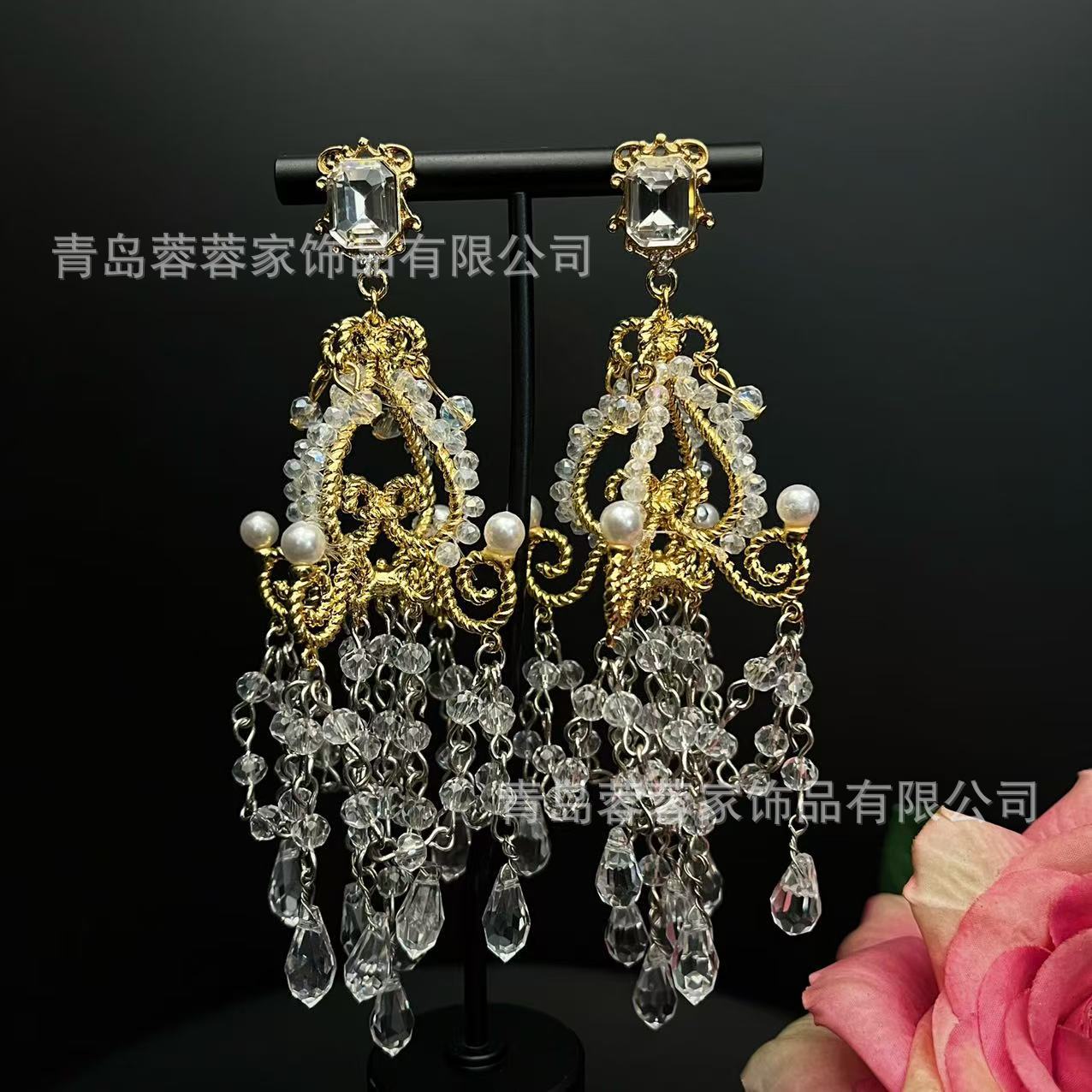 Medieval Gorgeous Pendant Earrings With A Light Luxury High-end Feel Retro Palace Baroque Pearl Banquet Flamboyant Style