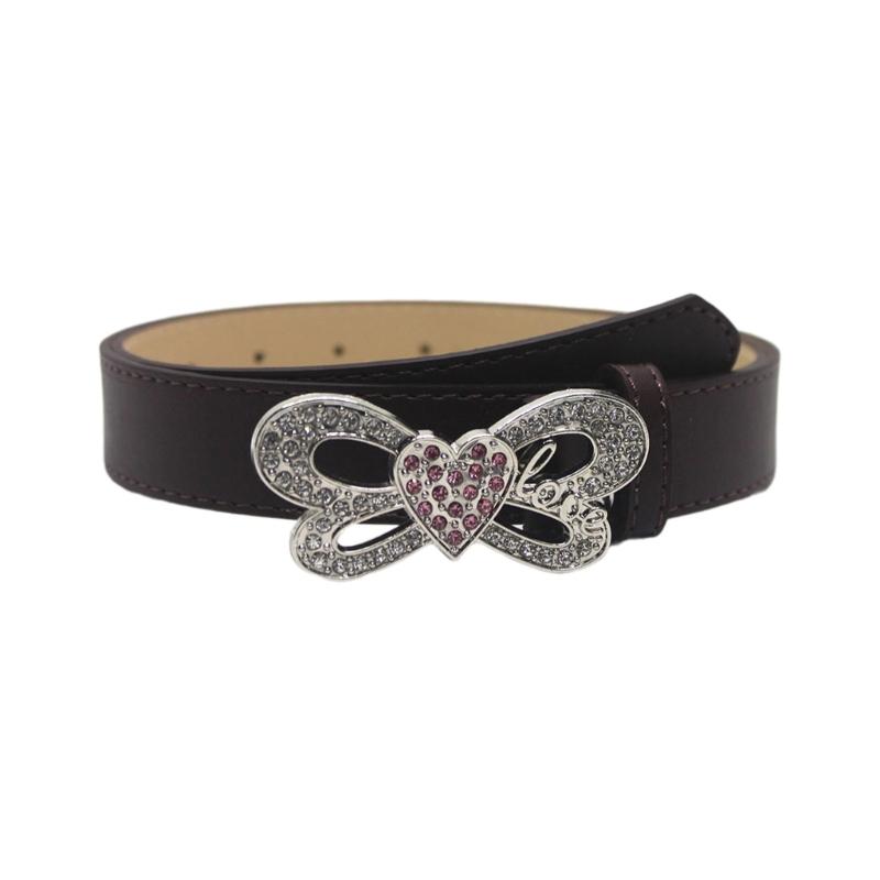 Shinning Rhinestone Waist Belts with Heart&Butterfly Buckle for Rock Fan Adjust Belt for Teens Female Jeans Skirt