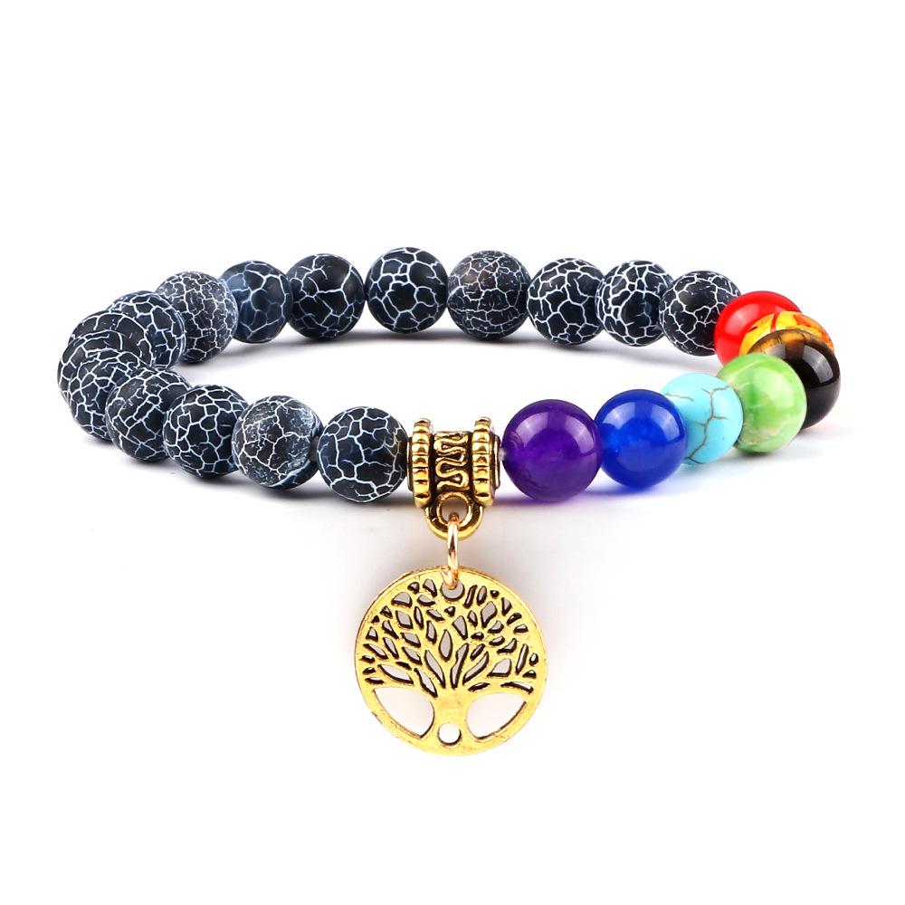European & American Cross-Border E-commerce Creative 8mm Bead Bracelet with Volcanic Lava & Wooden Beads featuring an Alloy Tree of Life Pendant.