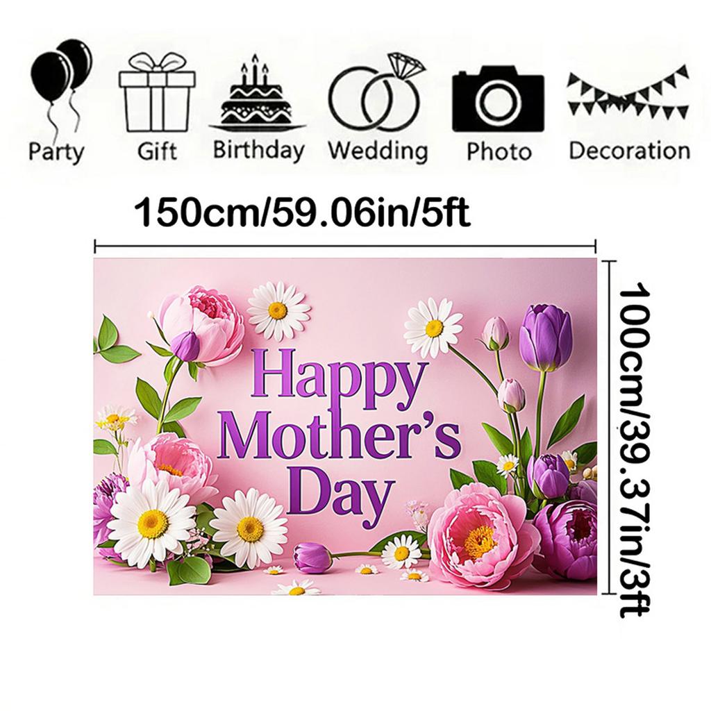 Happy Mother's Day Floral Party Banner,Backdrop with Text Decorative Elements for Home Wall and Photo Decor,Party Backdrop,Mothers Day Decor