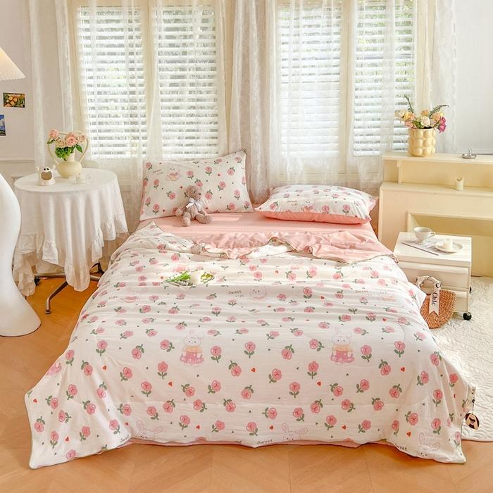 Summer Lightweight Quilt Wrinkle Resistant Washed Cotton All Season Comforter Single Double Bed Air Conditioning Duvet