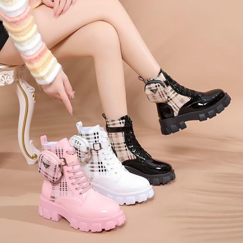 2025 New In Women's Boots Mujer Boots Women Platform High Top Fashion Boots Side Zipper Lace-up Versatile Warm Women