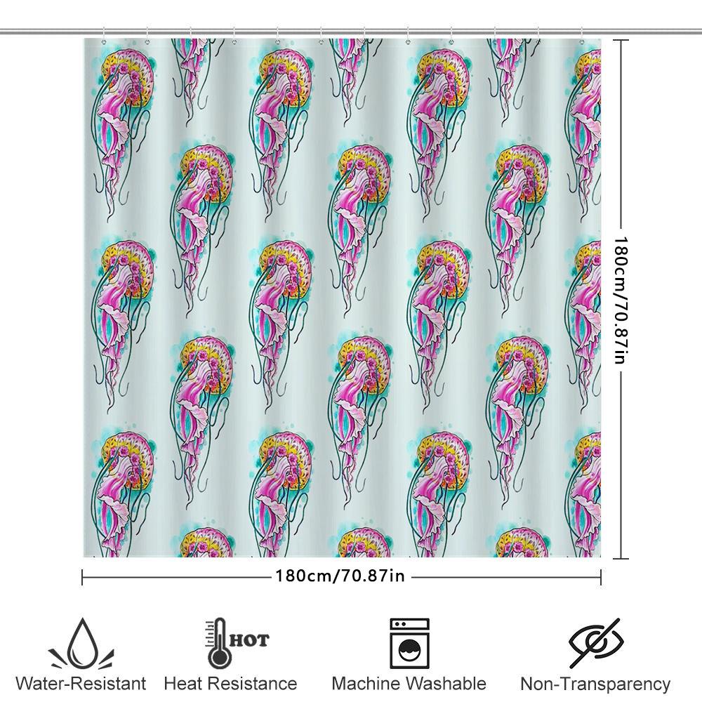 Ocean Wave Shower Curtain Sea Life Bathroom Decor Blue Fish Pattern Waterproof Fabric Washable Modern Coastal Vibes