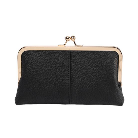 

Женский клатч-кошелек, винтажный клатч с замком-поцелуем, дорожный кошелек из натуральной кожи с отделениями для нескольких карт, держатель для карт для свиданий, вечеринок, шопинга чёрный