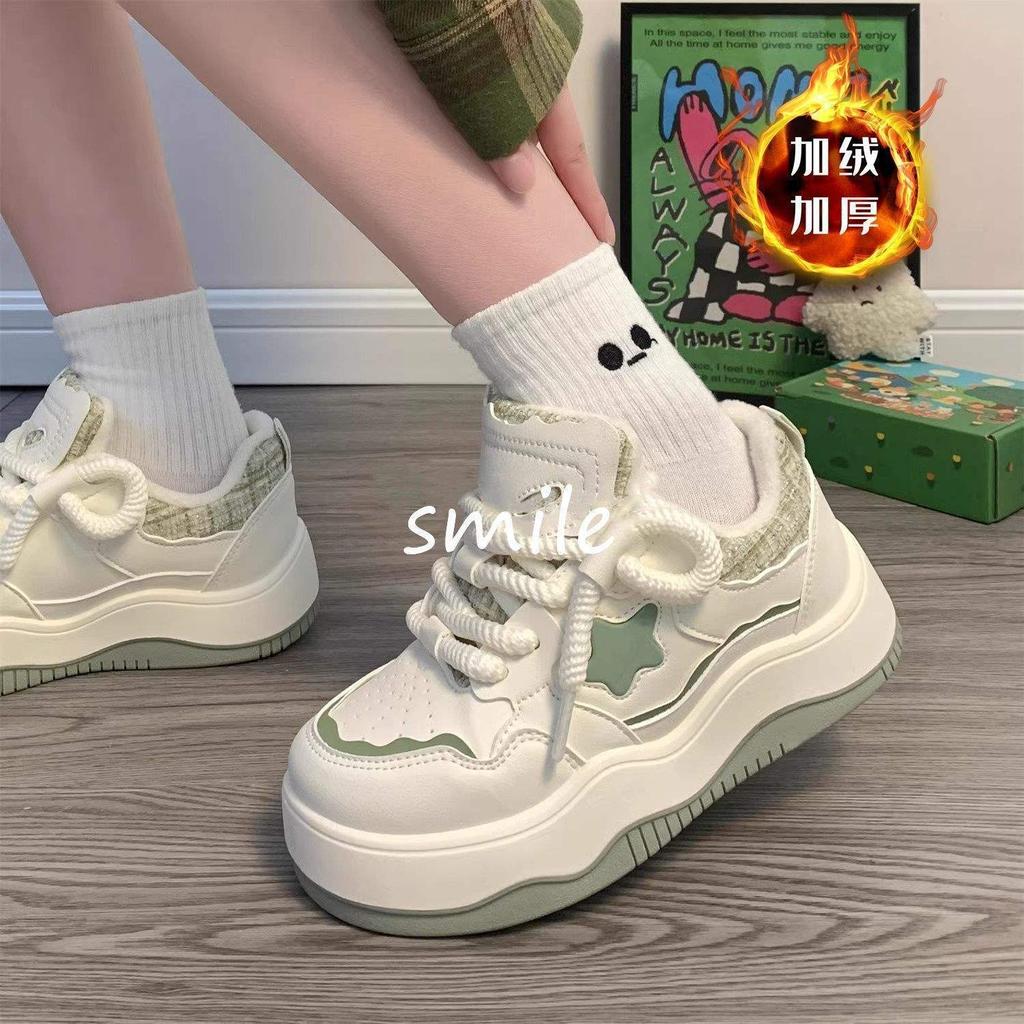 Pink Stars, Velvet Little White Shoes for Women, Warm In Winter, High-value Retro Casual Sports Board Shoes Ins Tide