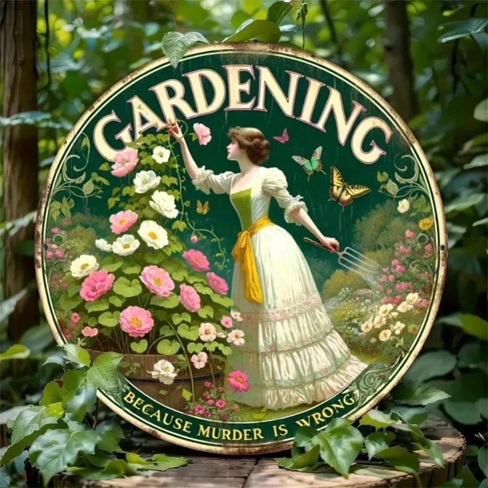 

Vintage Metal Tin Sign Victorian Gardener Illustration Quote Green Border Wall Art 20x20