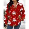 Large Size Women's Long Sleeve Shirt Christmas Style Pattern Loose Printed Shirt Santa Elements