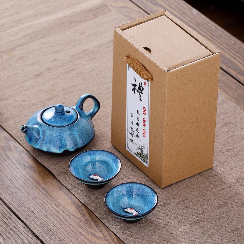Chinesische Porzellanofenwechsel Keramik Teekanne Teetasse Tragbares Kung Fu Tee Set Geschenk