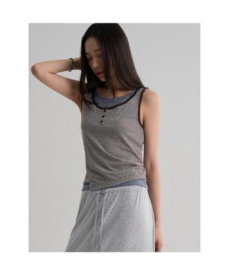 Striped Sleeveless Top Brown