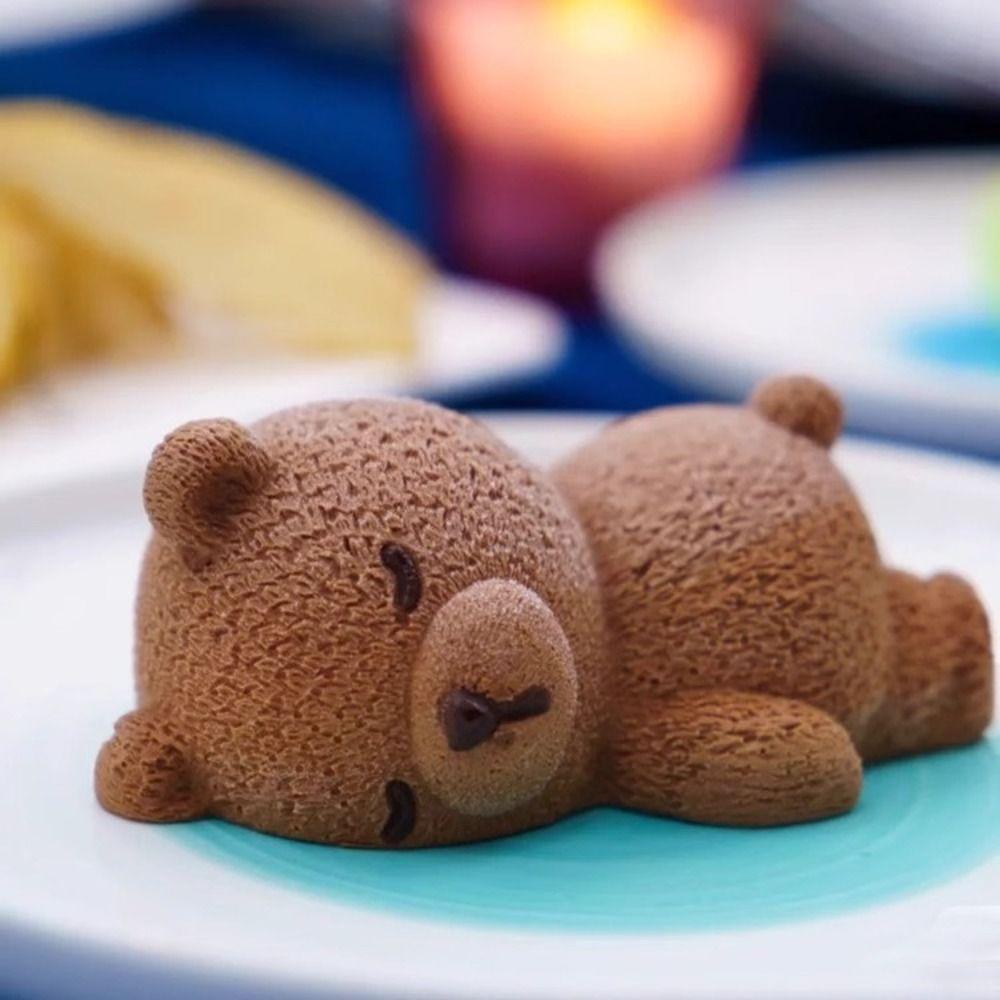 Kitchen Supplies Cake Mold Sleeping Bear Mold Food Grade Mousse Pudding Mold Silicone 3D Candle Mould DIY