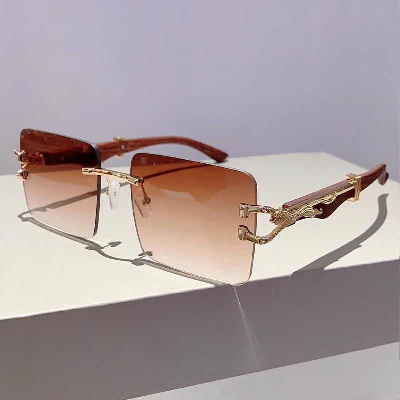 Rimless Square Sunglasses New Gradient Colorful Ocean Lenses Men Eyewear Oversized Vintage Brand Design Women Shades