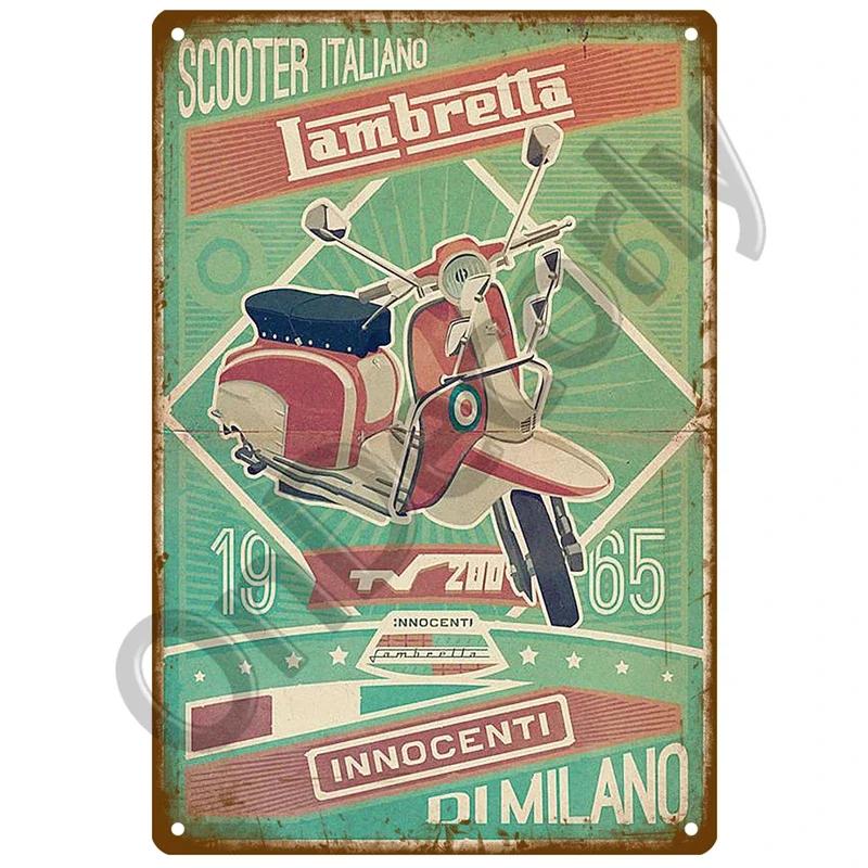 Lambretta Motor Plaque Metall Vintage Blechschild Shabby Chic Dekor Metallschilder Vintage Bar Dekoration Metall Poster Pub Metallplatte