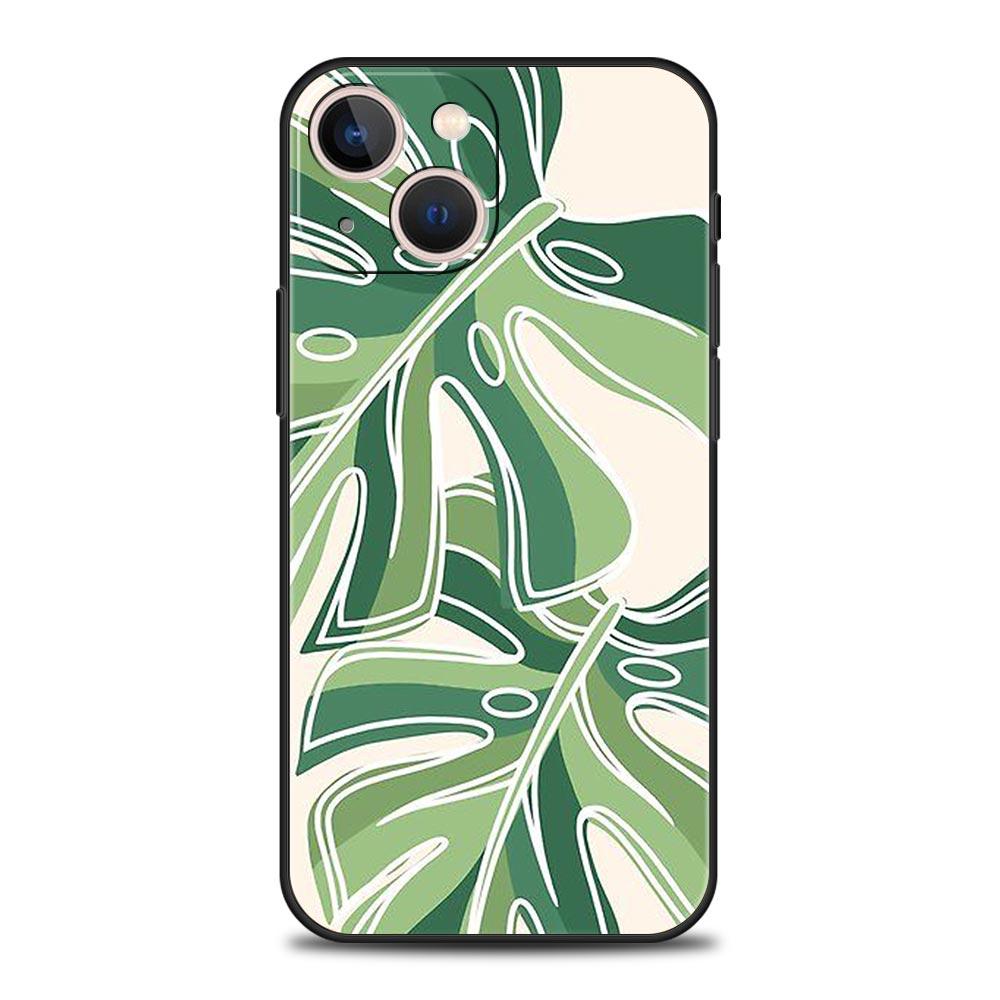 Leaves Monstera Green Phone Case For iPhone 17 16 15 Pro Max 11 12 13 14 7 8 Plus SE 2020 X XR XS Cover Soft Black