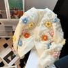 Kawaii Sweater 3D Flower Embroidery Knitted Cardigan Women Long Sleeves Single Braested Contrast Color Sweater 2024 Autumn