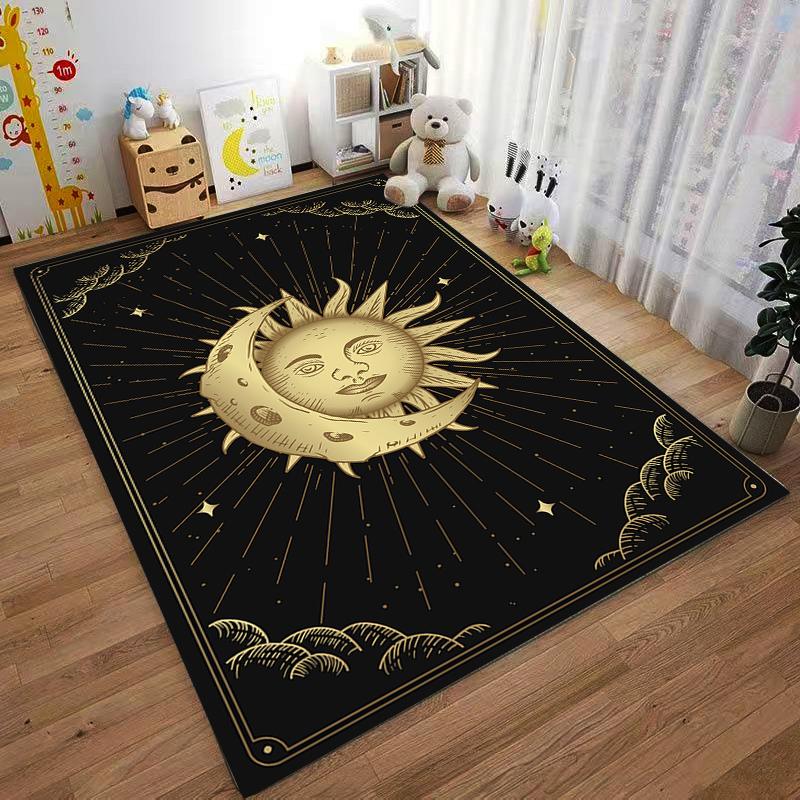 Gold Moon and Sun Pattern Rug, Dreamy Style Suitable for Use As an Anti-slip Game Mat for Living Room and Bedroom Sofas