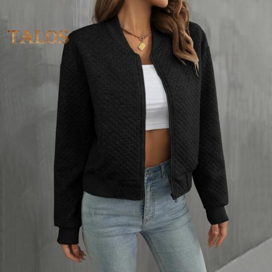 Damenjacke mit Rundhalsausschnitt, einfarbig, Reißverschluss, lockerer Thermo-Kurzmantel, elastische Bündchen, langärmelig, Pendeln, Dating, Frühling, Herbst, Wintermantel