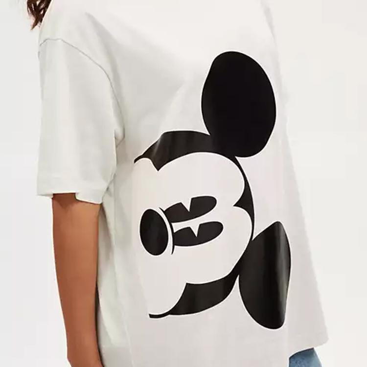 Coach Mickey Mouse Print Loose Short Sleeve T-Shirt Unisex Tops White CN321-CRM