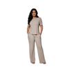 Women 2 Piece Casual Set Short Sleeve Long Pants Textured Waffle Set For Women