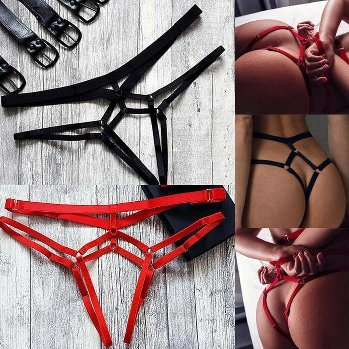 Kvinner Sexy Ensfarge Bandasje Åpent Skritt Undertøy Truser Thong Erotisk Sjarmerende G-thong