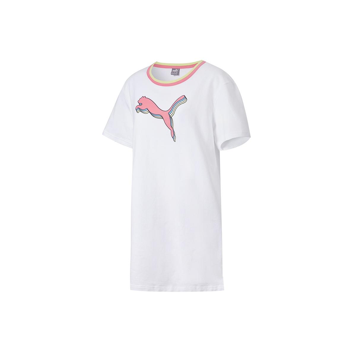 Puma Color Block Printed Casual Sports Round Neck Short Sleeve Dress Women dresses White 584157-02 M