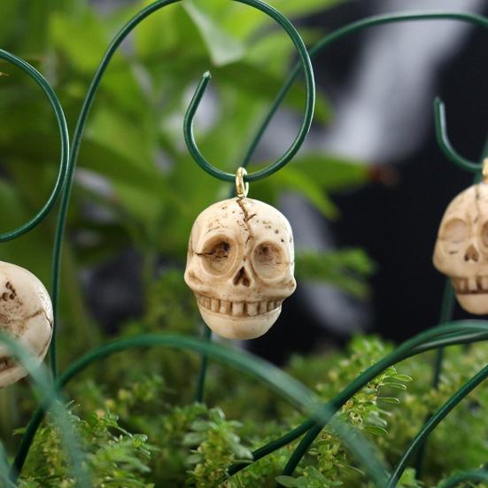 12 Pcs Halloween Skull Stake Human Skull with Bendable Wire Planter Insert Skull Stake for Flower Pot Garden Bed Decoration