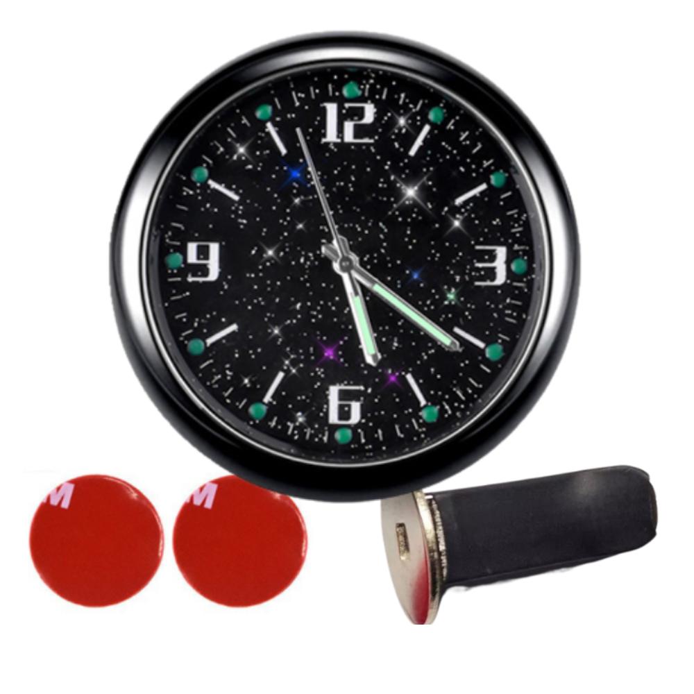 Reloj Luminoso para Salpicadero de Coche con Visión Nocturna - Reloj de Tiempo Premium para Interior de Automóvil con Diseño de Cielo Estrellado, 4 cm de Diámetro