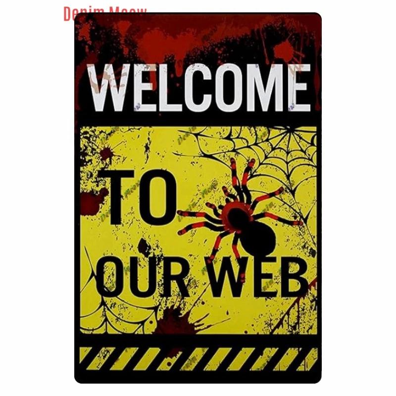 Vintage Witch Halloween Wall Art Poster, No Trespassing Metal Sign, Warning Tin Plates for Gift, Bar Party, Room Decoration WY68