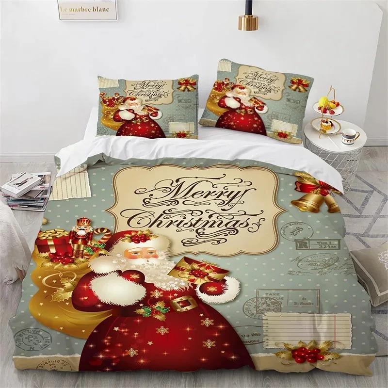 Cartoon Christmas Santa Claus Bedding Set Boys Girls Twin Queen Size Duvet Cover Pillowcase Bed Kids Adult Home Textileextile