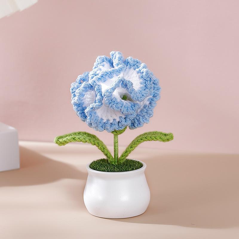 Crochet Flower Carnation Artificial Flower Potted Desktop Office Home Decor Wedding Mother's Day Graduation Birthday Gifts