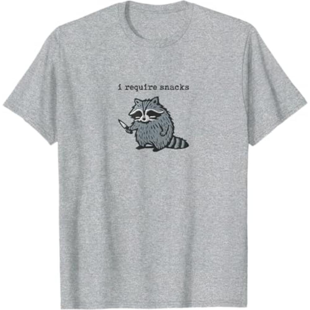 I Require Snacks Raccoon T-Shirt Humor Funny Cute Animal Print Y2k Design Tees Graphic Outfit Short Sleeve Blouses Novelty Gift