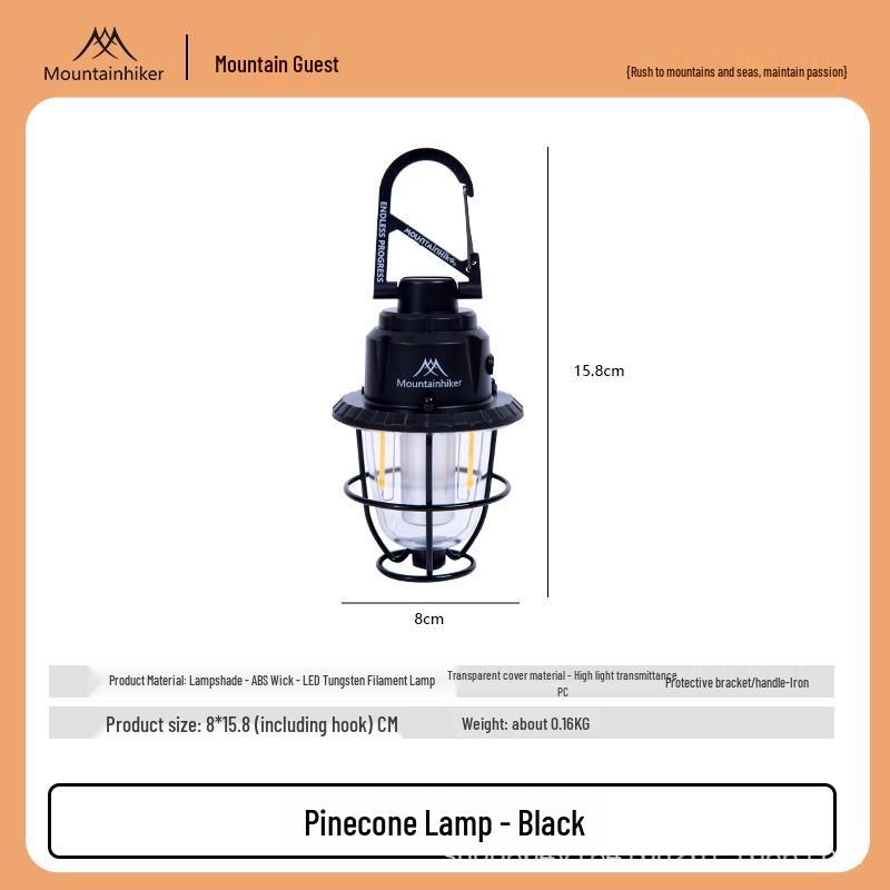 Mountain Guest Rechargeable Retro Pine Cone Camping Tent Lamp with Long Battery Life