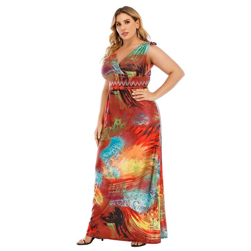 

Plus-size Women s Dress Printed Elastic Halter Dress L