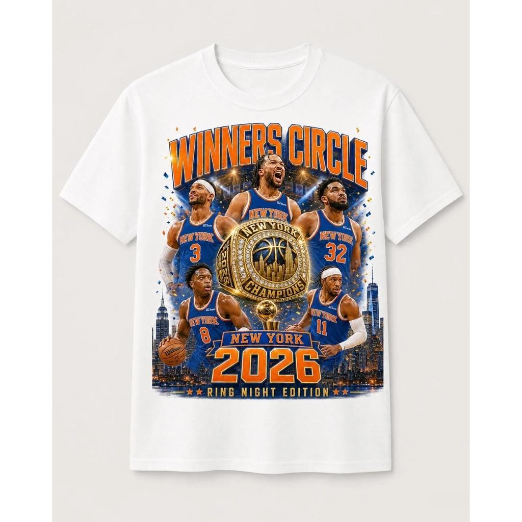 2026 New York Knicks Winners Circle Member Poster Graphic Print T-shirt Men Women Cotton Streetwear Y2k Harajuku Fashion Oversized Top Summer New Tee