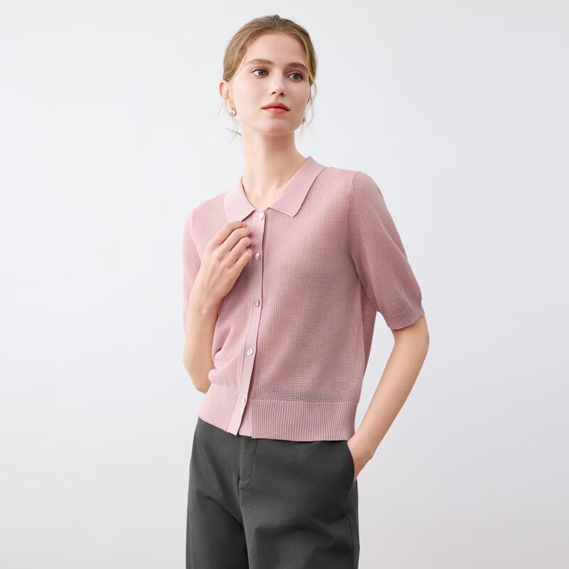 Elva' Island Women's Thin Short-Sleeve Knit Polo Cardigan