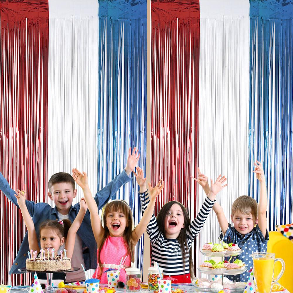 Red White Bright And Blue Independence Day Decorative Streamer Curtains For Atmosphere Party