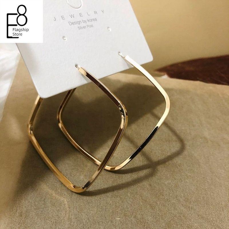 S925 Sterling Silver Simple 2026 New Style Square Hoop Earrings Exaggerated Large Earrings European and American Style Ear Studs