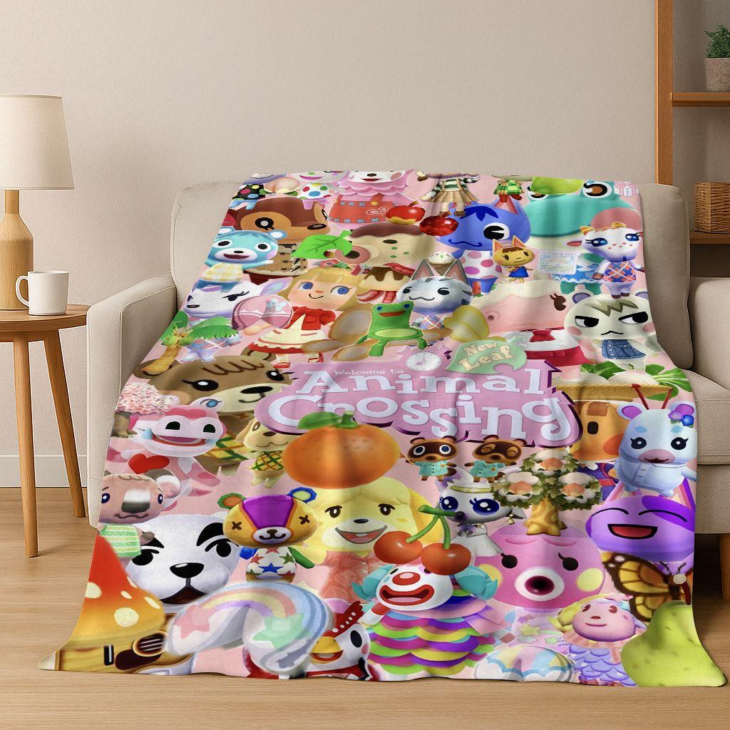 Game Animal Crossing Wild World Cartoon Flannel Blanket,Cozy Soft Throw Blanket for Home Bedroom Bed Sofa Picnic Cover Gift Kids