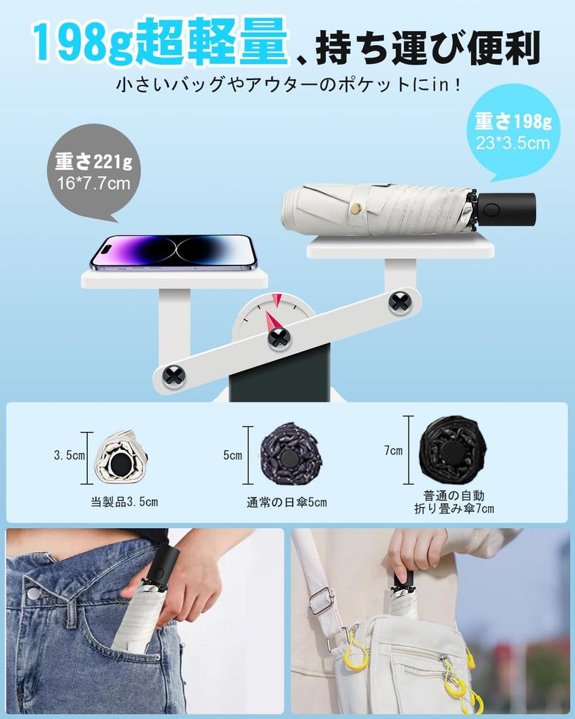 198g Folding Parasol with Automatic Opening and UV and Complete Perfect for Both Men and and Perfect for Both Sun and Ultra-lightweight Closing, 100%