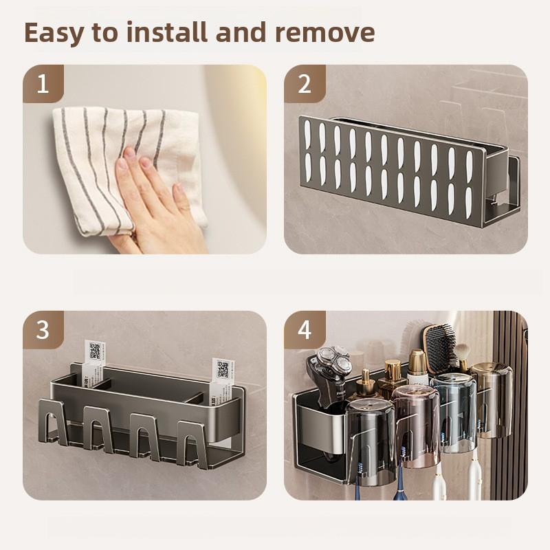 Toothbrush Holder No Need Drilling Toothbrush Cup Mouthwash Cup Wall Mounted Storage Bathroom Restroom Cup Holders With Cups