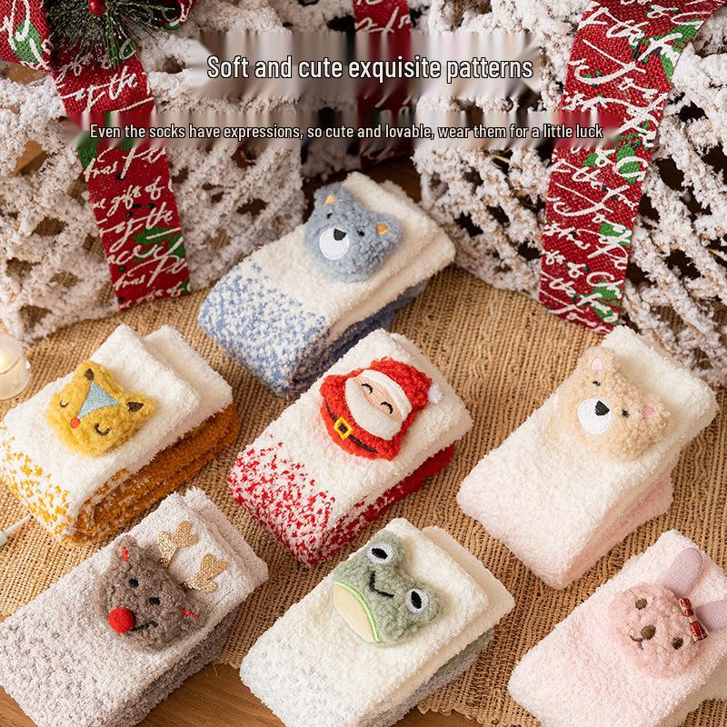 Christmas Gift: Autumn & Winter Parent-Child Coral Fleece Sleep Socks - Festive Cartoon Design for Couples & Families