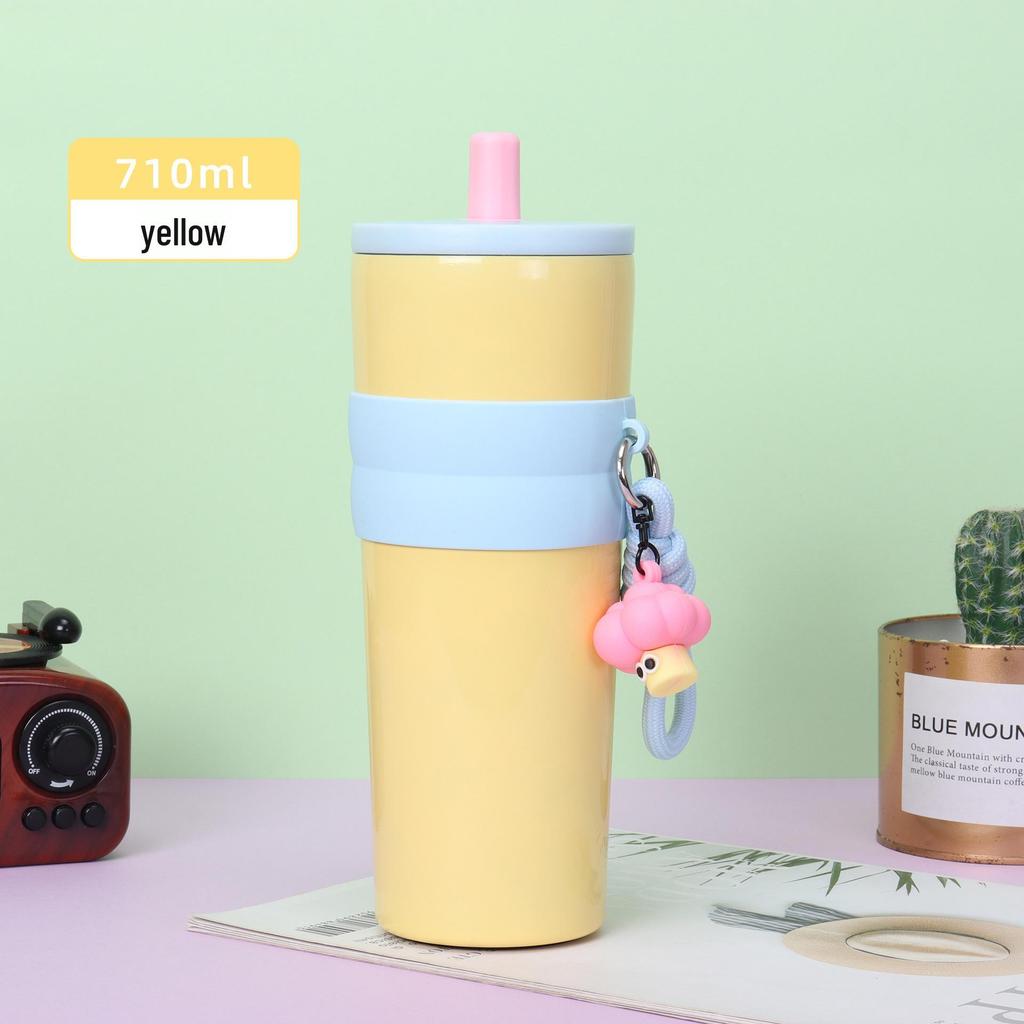 Sleek Gradient Stainless Steel Insulated Straw Cup with Portable Strap