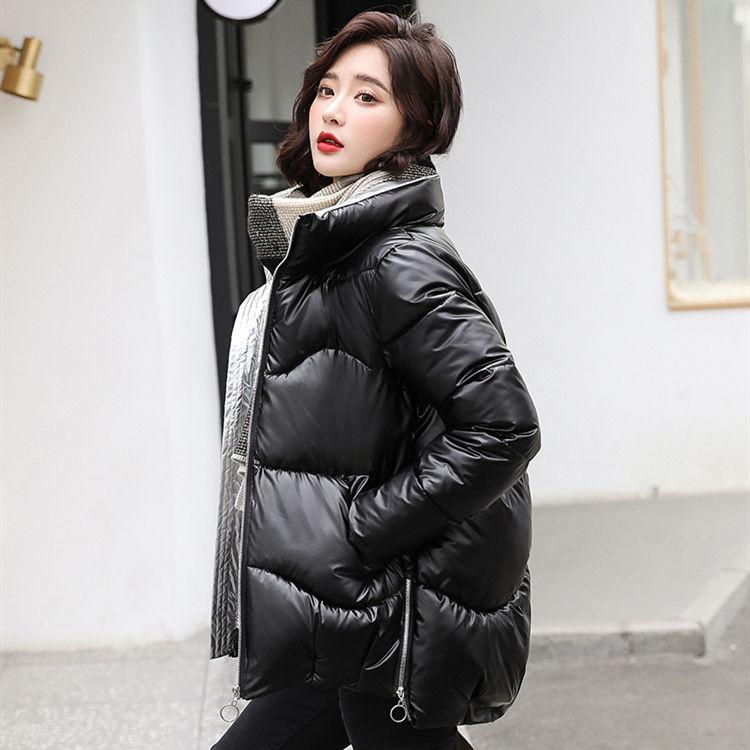 Winter Women Mid-length Parkas Jackets Casual Female Thicken Warm Hooded Jackets Coat Windprood Shiny Parka Coat with Fur Collar