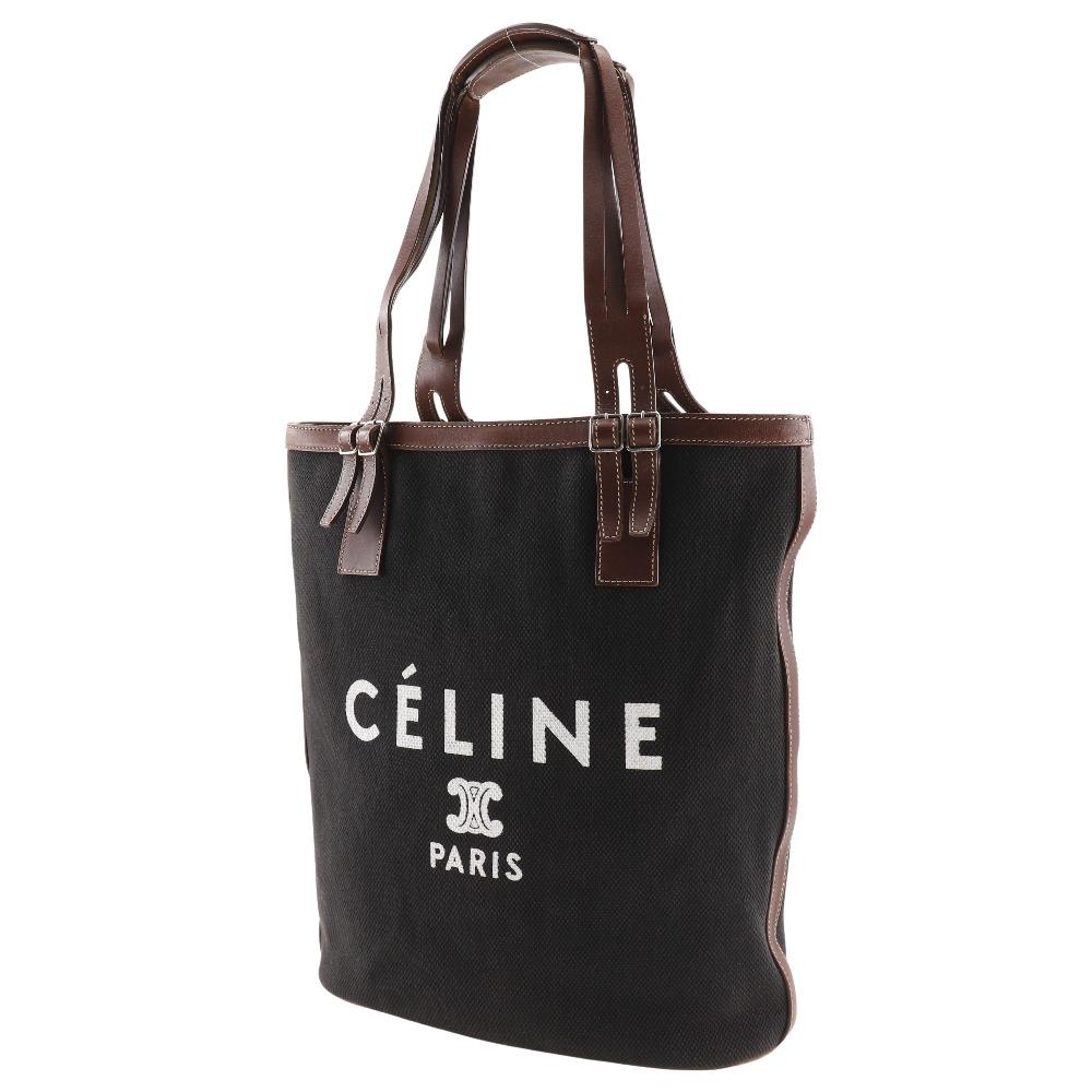 Celine Logo Tote Bag zwart/Bruin canvas Dames Gebruikt