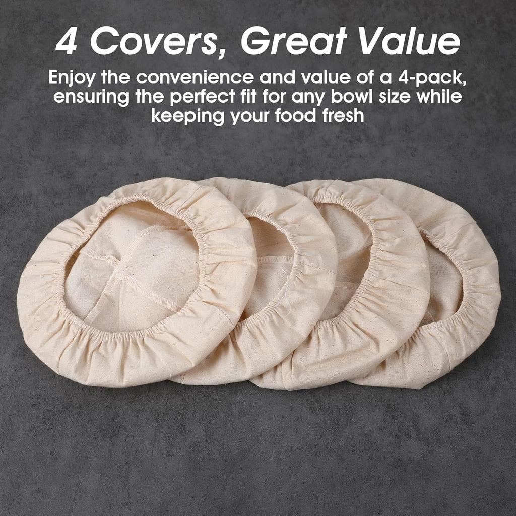 4 Pack Sourdough Bowl Cover Organic Reble Cloth Bowl Cover for Proofing Fits 5”-8.5” Diameter Bowls And Jar Mouth Unbleached Perfect for