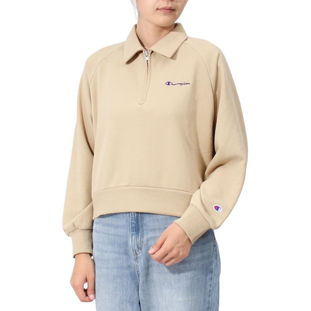 

Champion Long Sleeve Crew Neck Fleece Sweatshirt with Script Beige Women s Half-Zip Logo, (CW-A009) бежевый