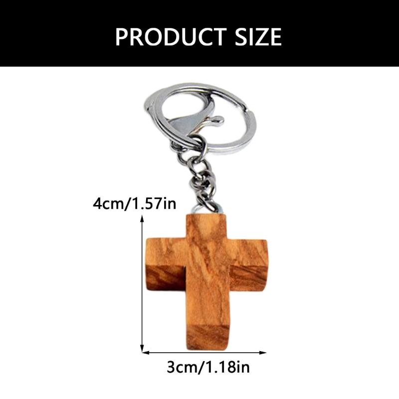 Religious Wooden Crosses Keychain Pendant Key Holder Metal Keyring Everyday Use Key Ornament for Christian Believers