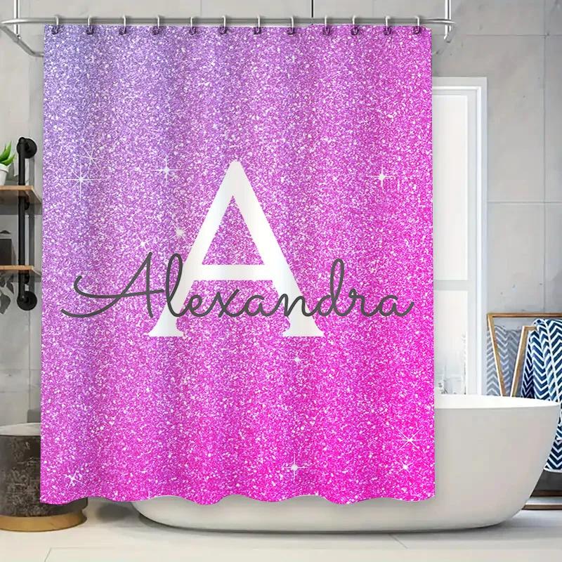 

Pink Glitter Shower Curtain With Name Monogram For Girls Bathroom Decor Custom Made Curtains W60H190(CM)-1 Pcs