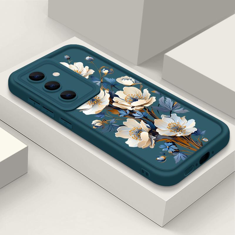 

Роскошный матовый мягкий чехол из ТПУ с цветочным принтом для Samsung S25 Plus S24 FE S23 Ultra S22 A56 A36 A16 A55 A06 A05 A15 A35 A54 противоударный чехол-бампер Samsung A56 синий