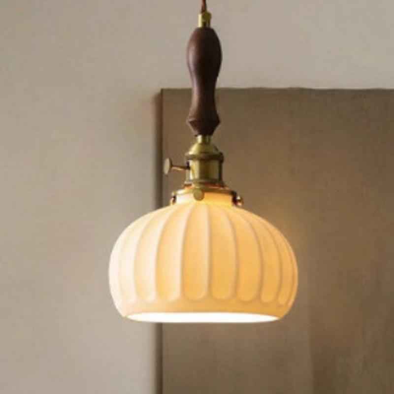 LED Retro E27 Kleine Pendelleuchte Wohnzimmer Schlafzimmer Nachttisch Pendelleuchte Keramik Messing American Nussbaum High-End Barleuchte
