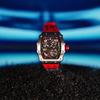 TSAR BOMBA Men's Skeleton Watch Tonneau Face 50M Water-Resistant Stainless Steel Luminous Japan Movement Red Silicone Band